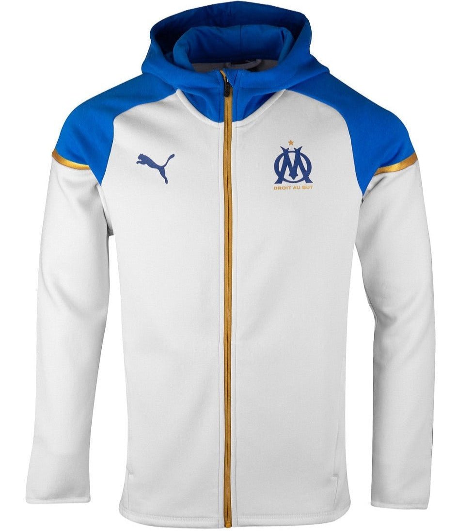 Olympique Marseille white/blue Casual hooded presentation jacket 2023/24 - Puma - NUTRYS