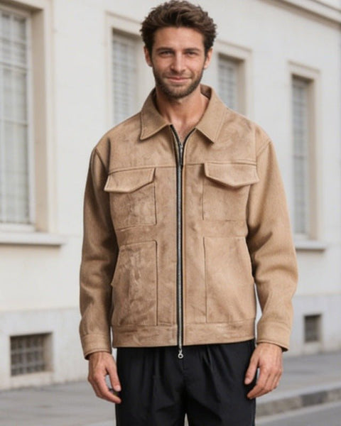 Veste en daim pour homme avec revers et fermeture �clair - NUTRYS