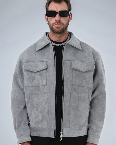 Veste en daim pour homme avec revers et fermeture �clair - NUTRYS