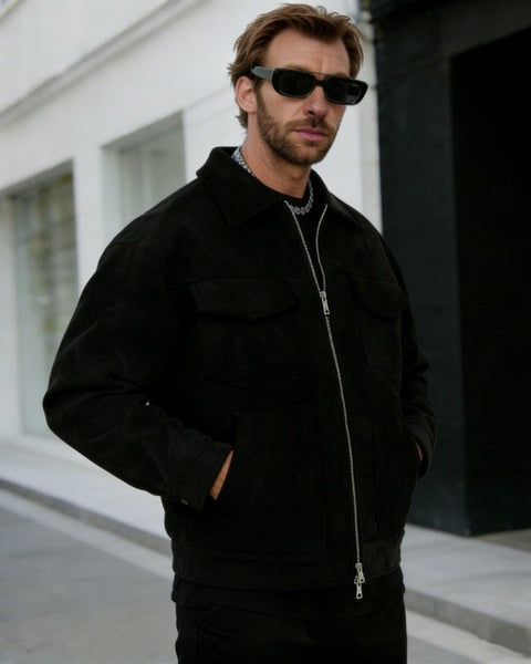 Veste en daim pour homme avec revers et fermeture �clair - NUTRYS